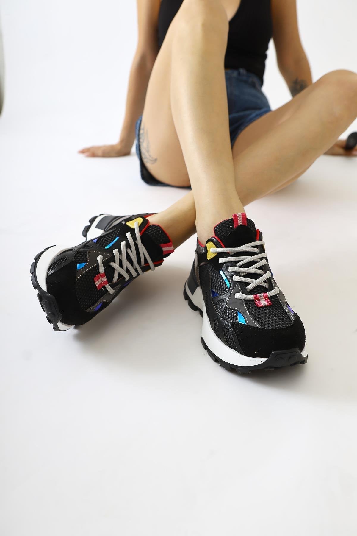 Moe Black Mesh Detail Lace-Up Sneakers