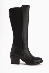 Sesen Schwarze Stretchstoff Detail Damen Stiefel