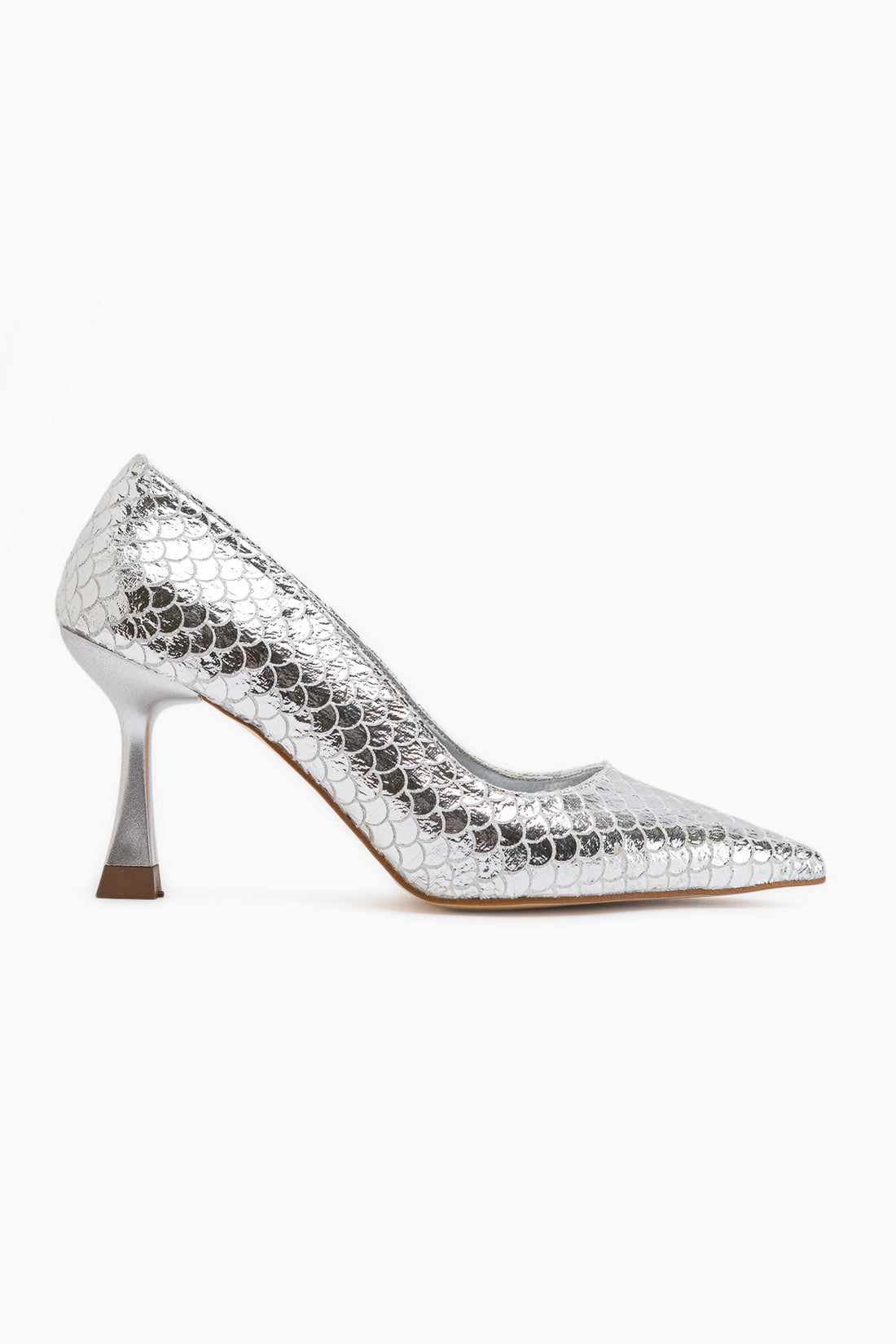 Celestine Silber Fischschuppen Texturiert Spitz Zehen Damen Stiletto