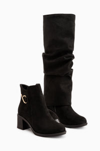 Natalia Schwarze Wildleder Falten Damen Stiefel