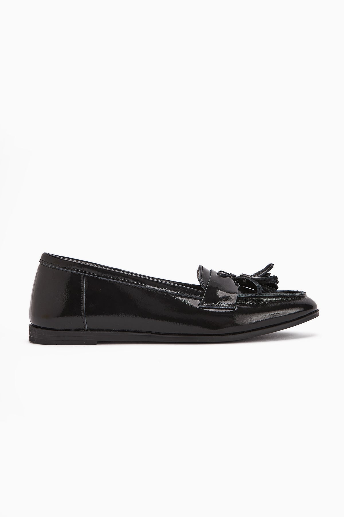 Doris Genuine Leather Black Metallic Tasseled Women's Loafer Shoe