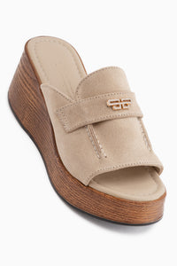 Roxana Beige Stein Detail Damen Wedge Sandale