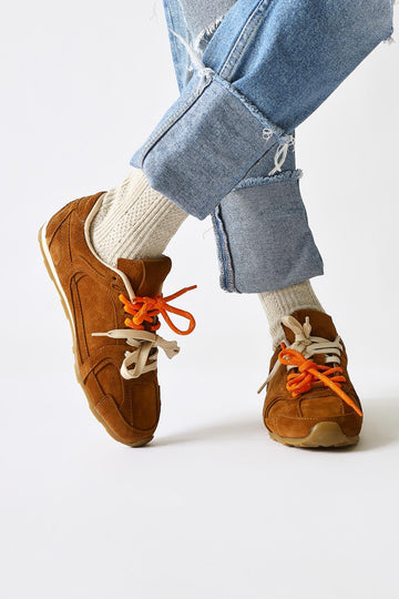 Genuine Leather Suede Tan Suede Double Laced Sneakers