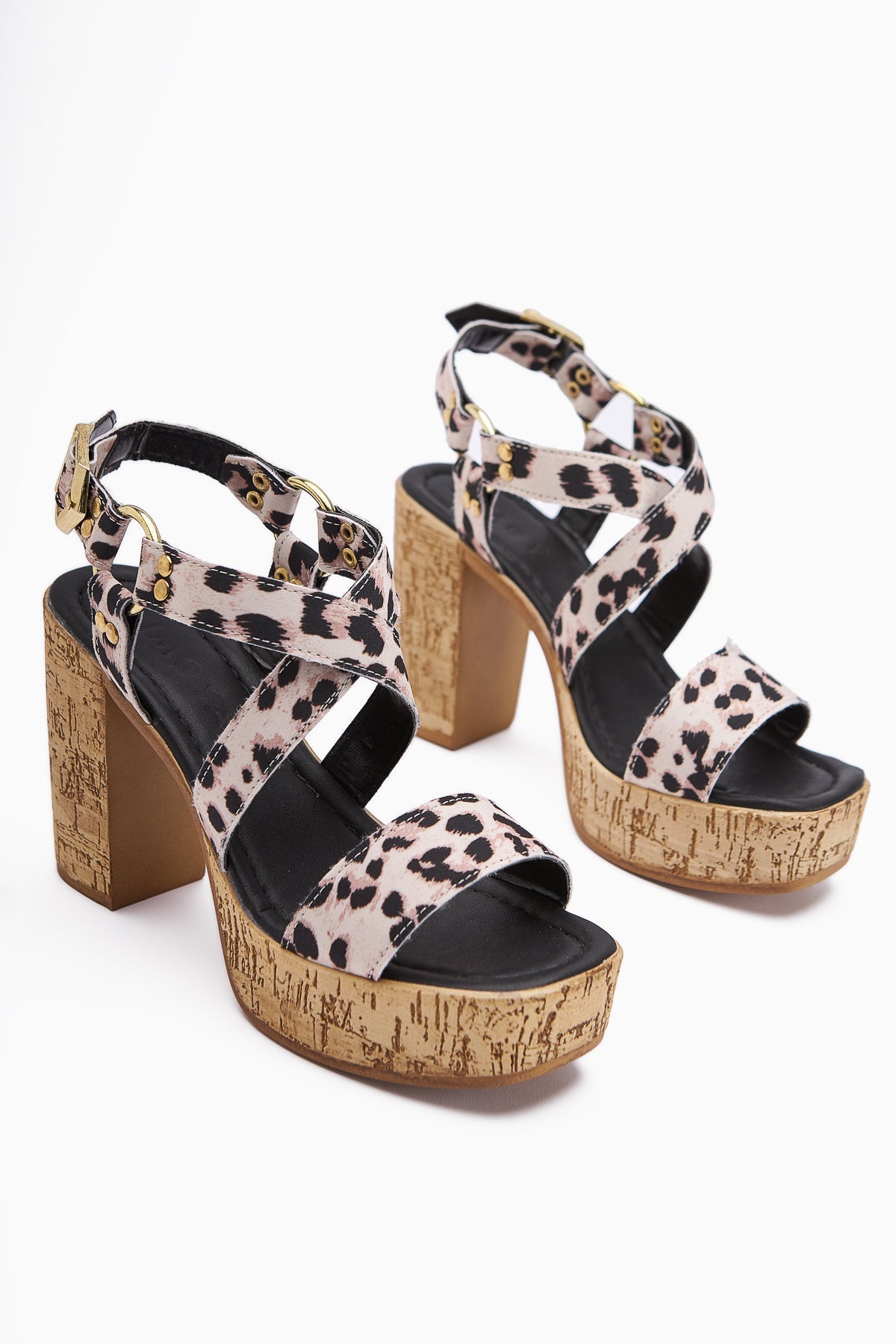 Havannah Schwarz Leopard Kreuzriemen Plateauabsatz Damen Sandalen