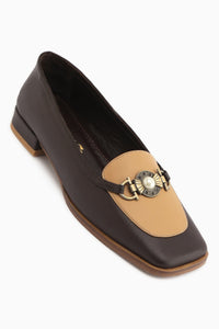 Echtes Leder Sanie Braun Schnalle Damen Ballerinas