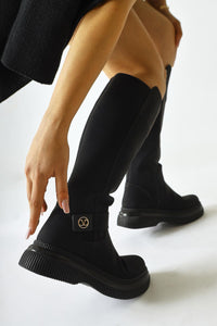 Juliah Schwarzer Stiefel mit Schnallen-Detail und Reißverschluss