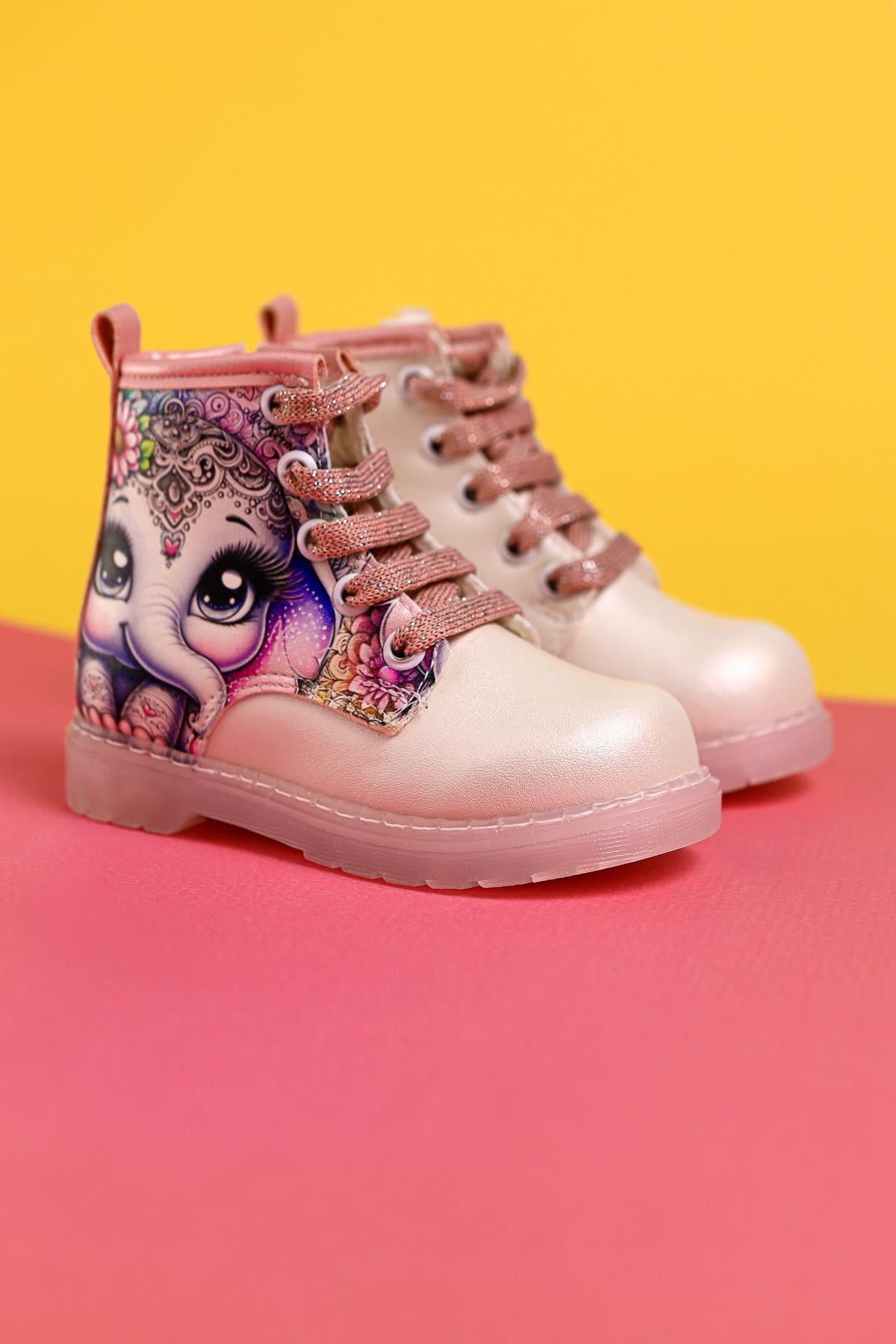 Janny Perlmutt Gestreifte Charakterdruck Schnürsenkel Leuchtende Baby Stiefel