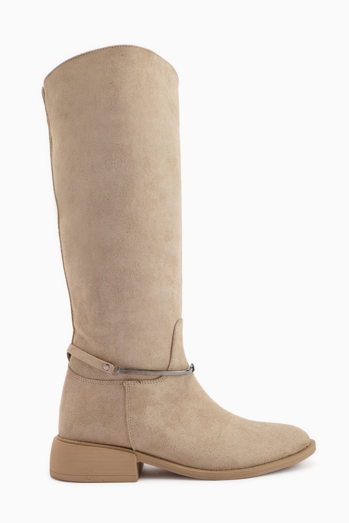 Zeina Nude Suede Buckled Women's Boots