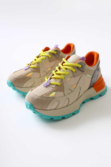 Moe Beige Schnürsneaker mit Mesh-Detail