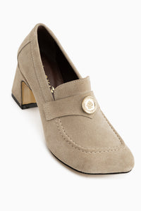 Agnes Echtes Leder Beige Schnalle Detail Damen Absatzschuhe