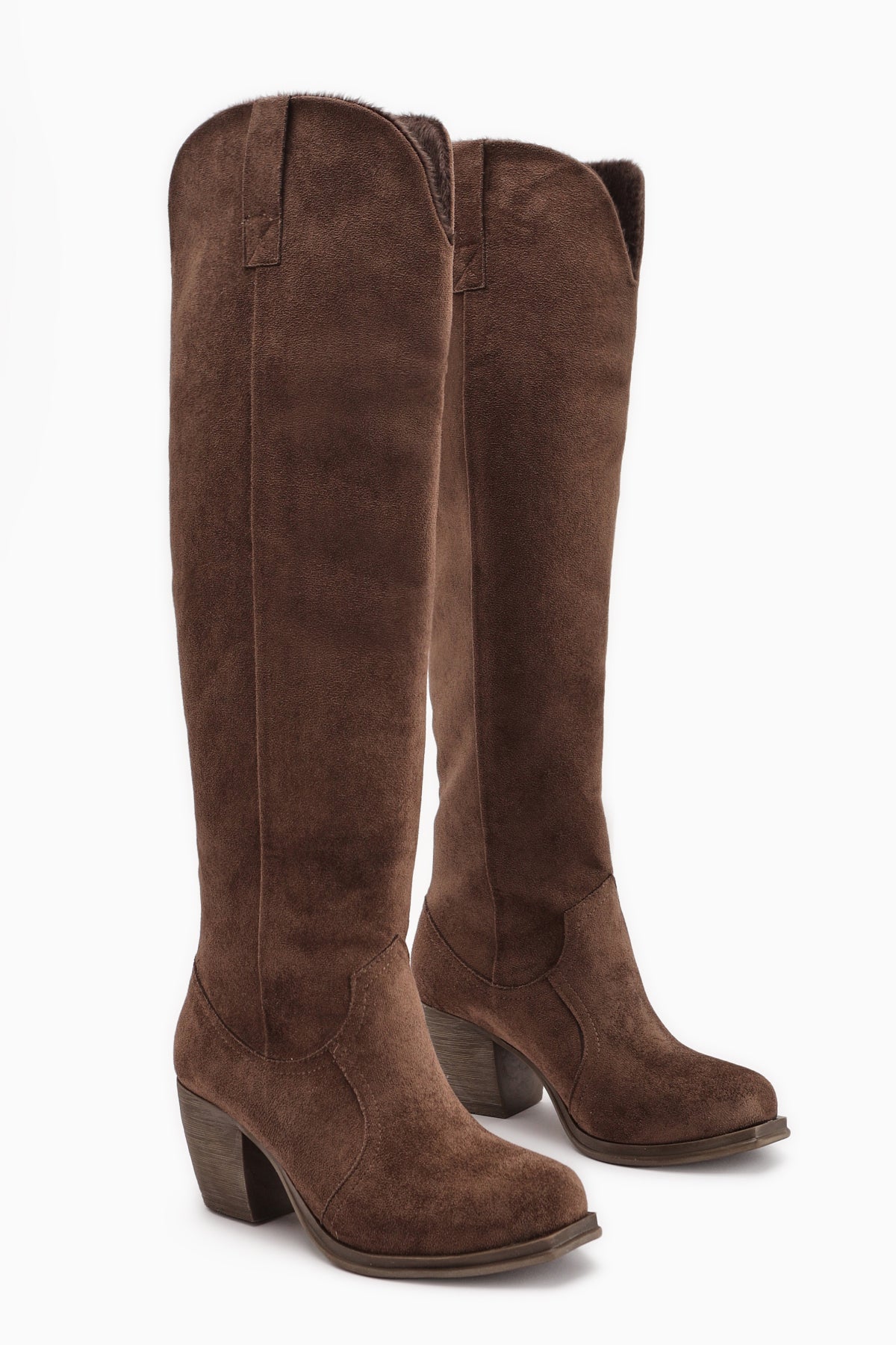Leya Brown Suede High Heel Zipless Boots