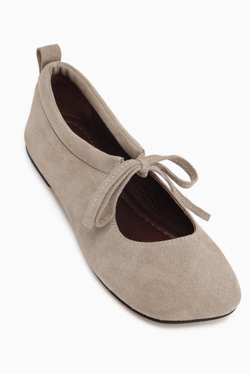 Ninva Echtes Leder Beige Schleife Schnür Damen Ballerinas