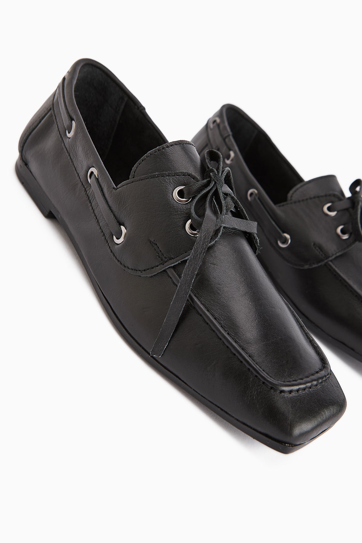 Arian Genuine Black Leather Lace-Up Moccasin Daily Loafer