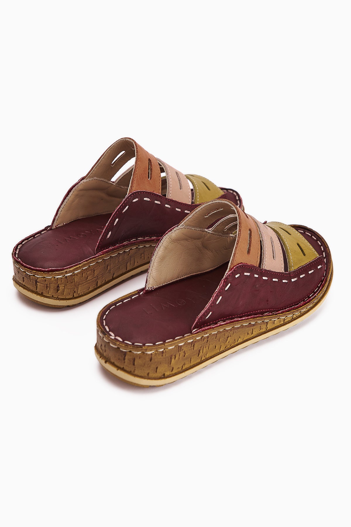 Echtes Leder Joelle Bordeaux Grün Puder Orange Komfort Laser Schnitt Pantoletten