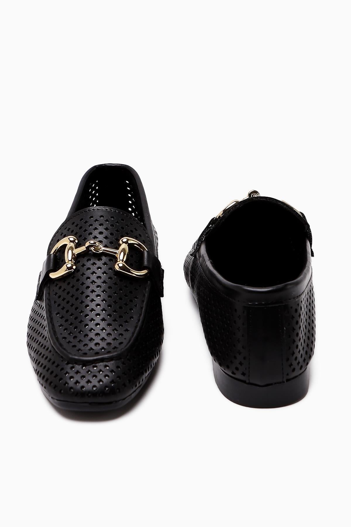 Gazali Damen Schwarzer Schnallen-Flachschuh