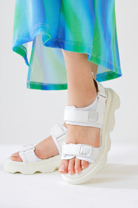 Tale White Single Strap Velcro Detailed Sandals