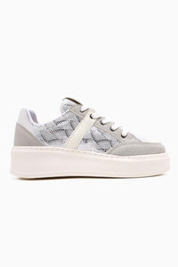 Julissa White Suede Shiny Patterned Thick Sole Women's Sneakers