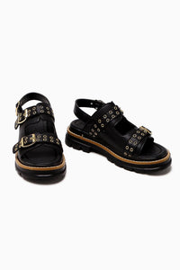 Julija Black Double Strap Studded Detail Thick Soled Women's Sandals