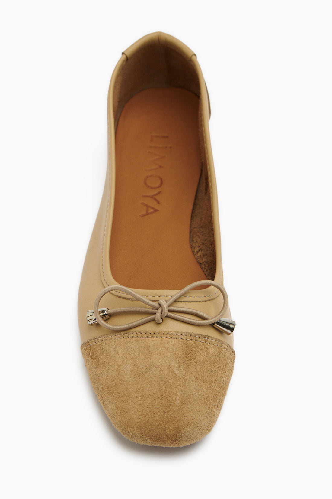 Anjela Echtes Leder Beige Schleifen Detail Damen Ballerinas