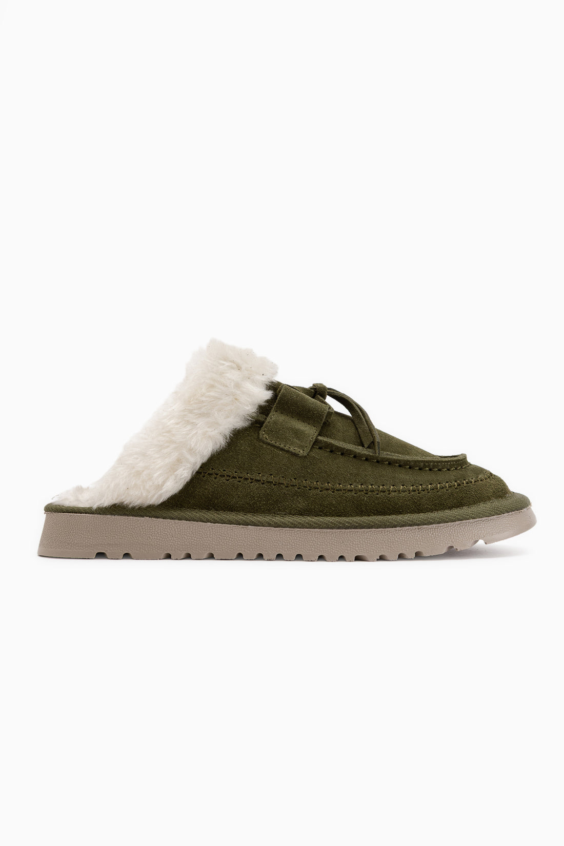 Genuine Leather Tisha Khaki Suede Fur Detailed Women’s Slippers