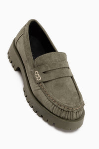 Justina Green Suede Thick Sole Women’s Loafer Casual Shoes