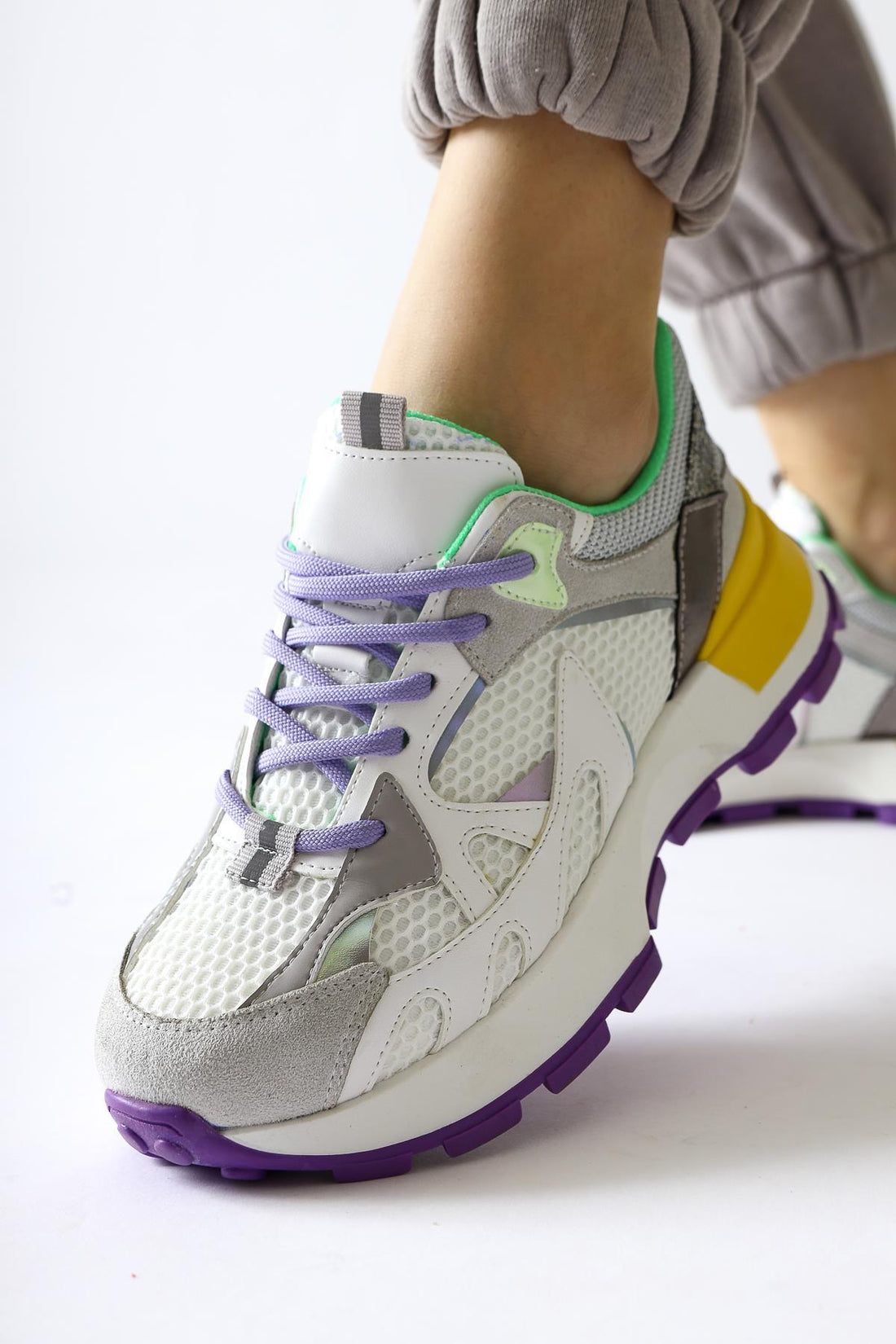 Moe White Mesh Detail Lace-Up Sneakers