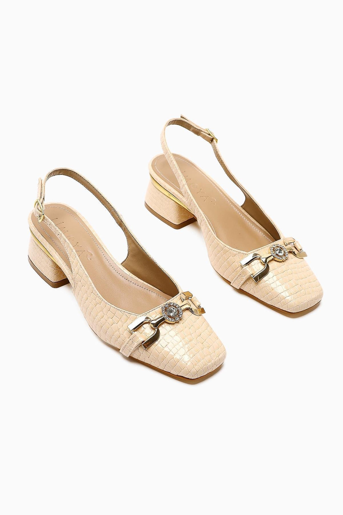 Tai Beige Krokodil Stein Detail Damen Absatzschuhe