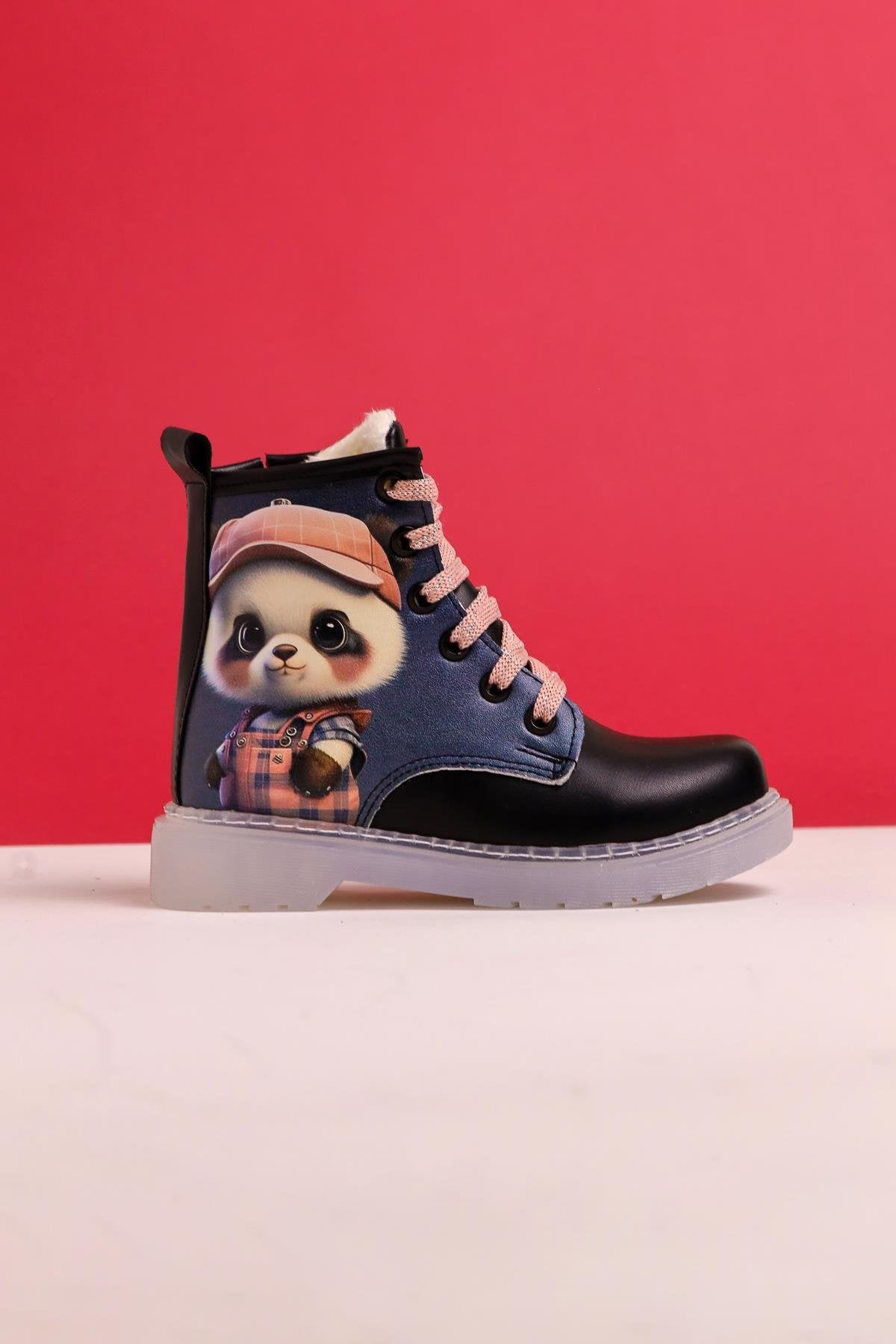 Liam Schwarz Gestreifte Charakterdruck Schnür-Kinderstiefel