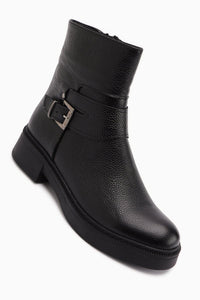 Clary Genuine Leather – Black Buckle Boot (Women)