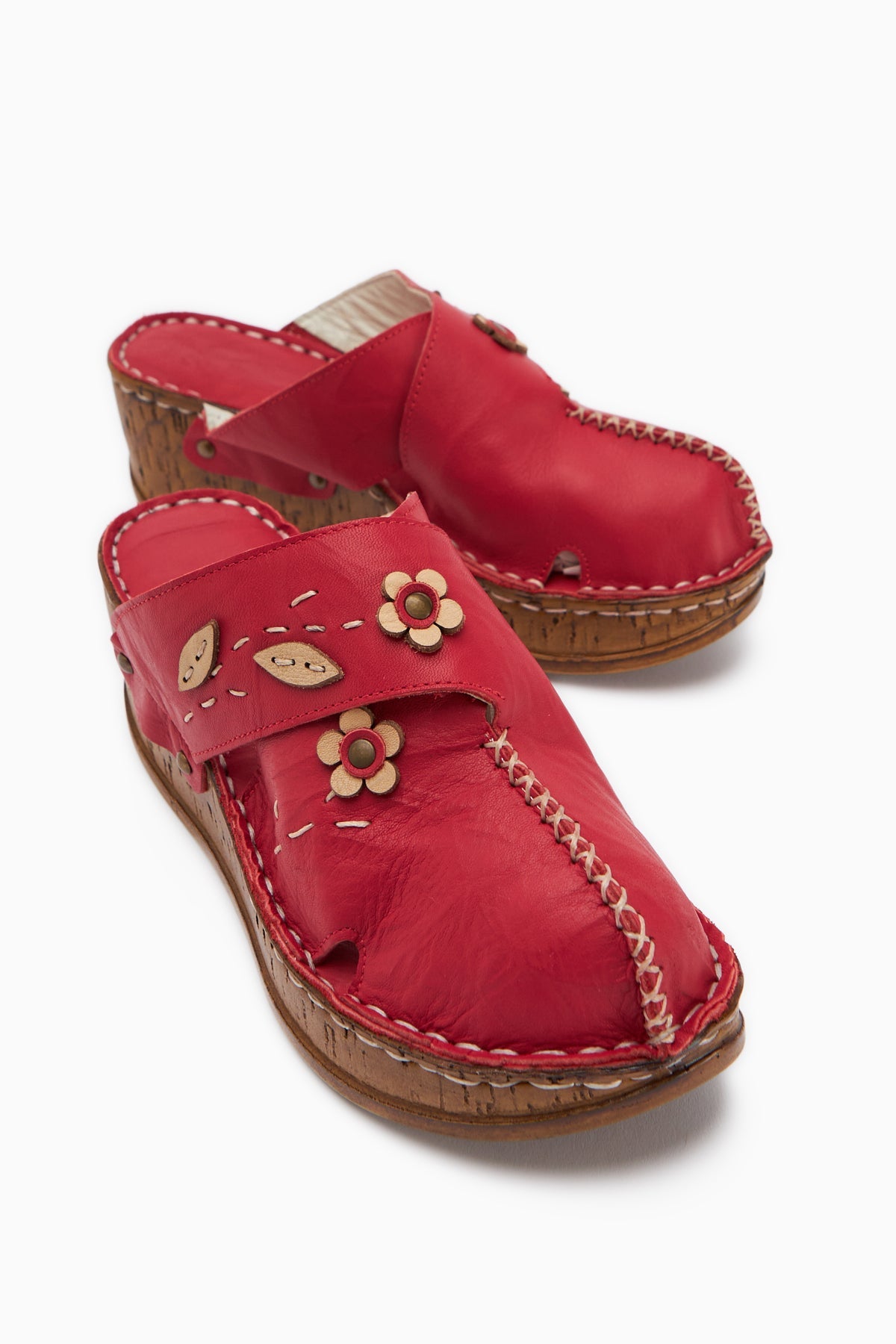 Alto Genuine Leather Red Comfort Slippers with Distressed Sole