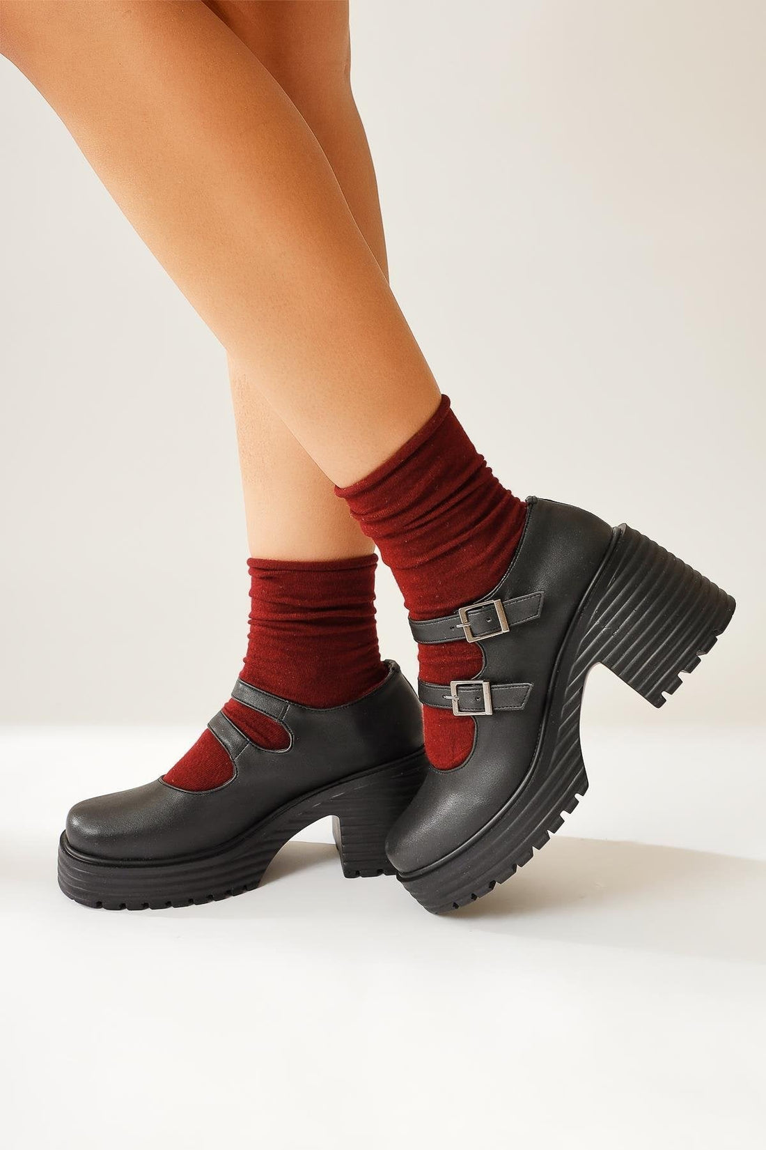 Roselie Schwarze Dicke-Sohle Absatz Doppelriemen Alltagsschuhe