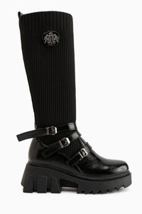 Jaylee Black Buckled Thick Sole Women’s Boots