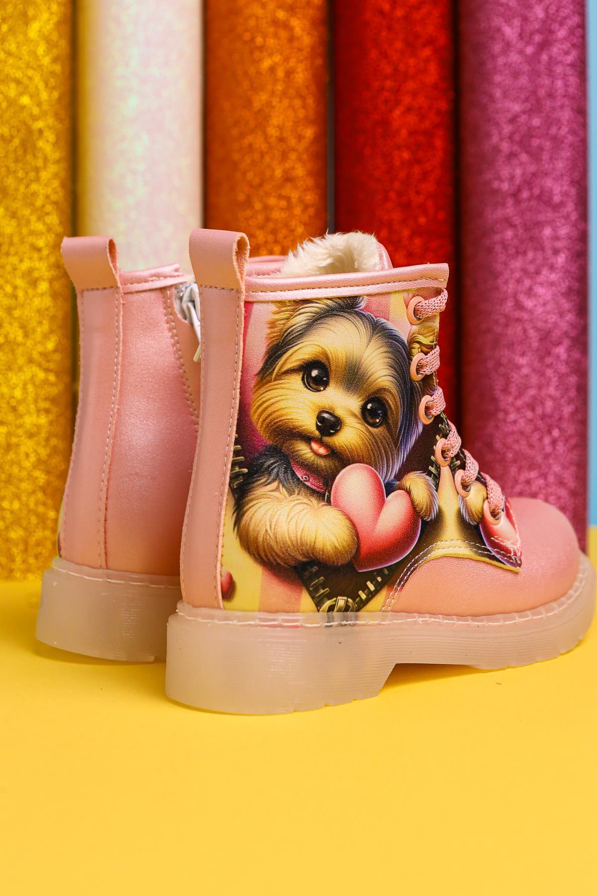 Liselle Rosa Cartoon-Charakter-Druck Schnür-Kinderstiefel