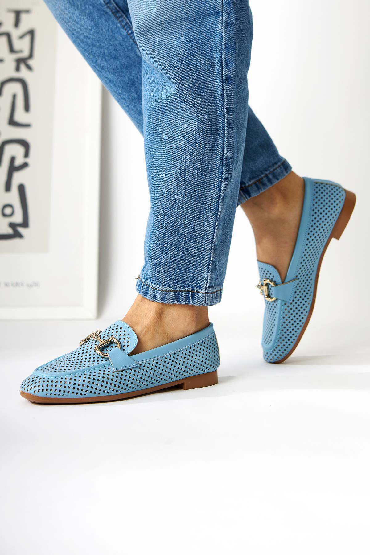 Gazali Blaue Schnalle Damen Ballett Flach