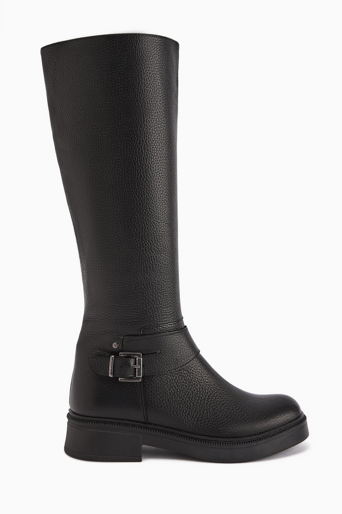Penda Genuine Leather Black Buckle Detail Women's Zippered Boot