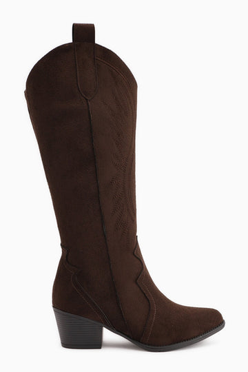 Hero Coffee Suede Embroidered Cowboy Boot