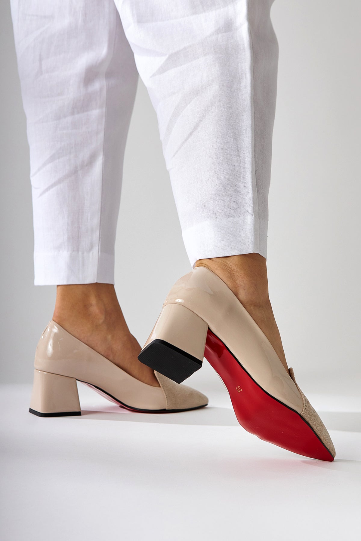 Gisela Lackleder mit Wildleder Detail High Heels für Frauen