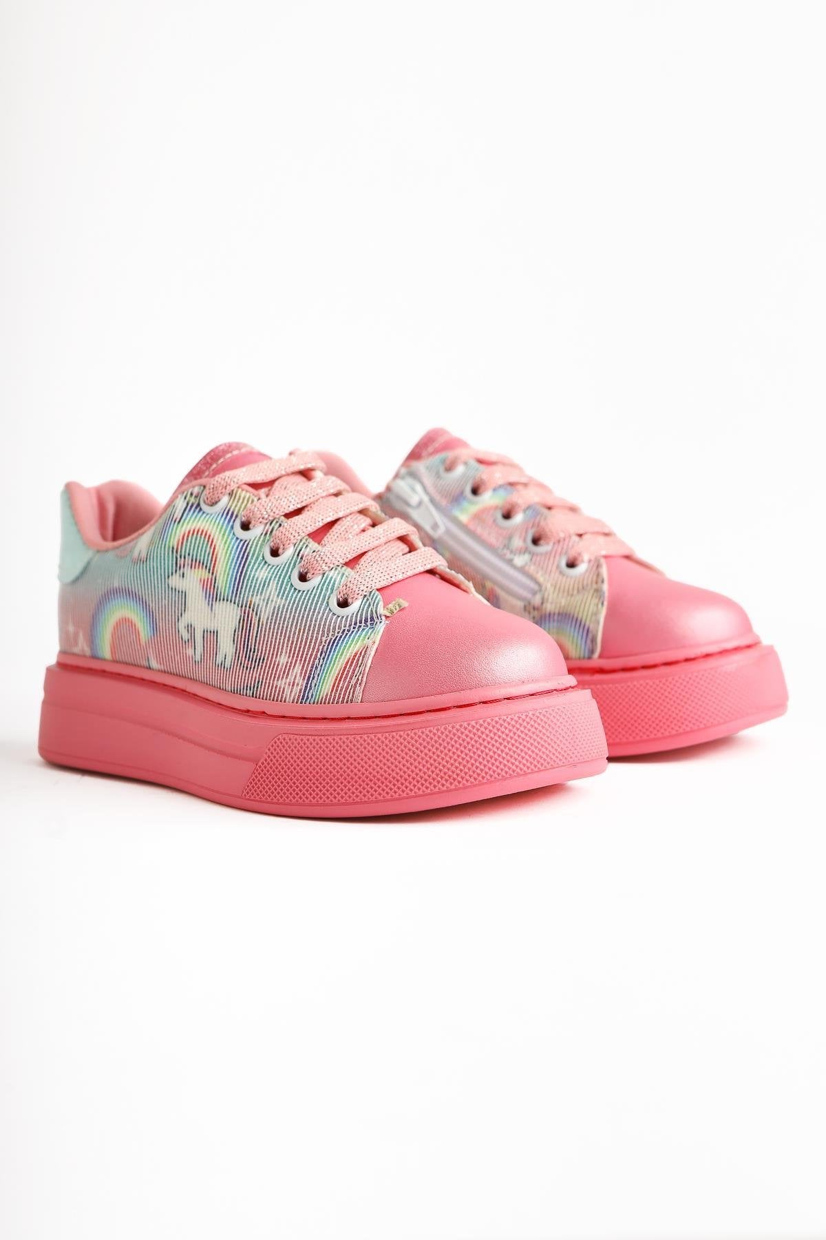 Kenia Pink Unicorn Printed Kids Sneakers