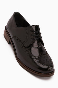 Dena Echtes Leder Schwarz Lack Schnür-Brogue Oxford Damen Schuhe