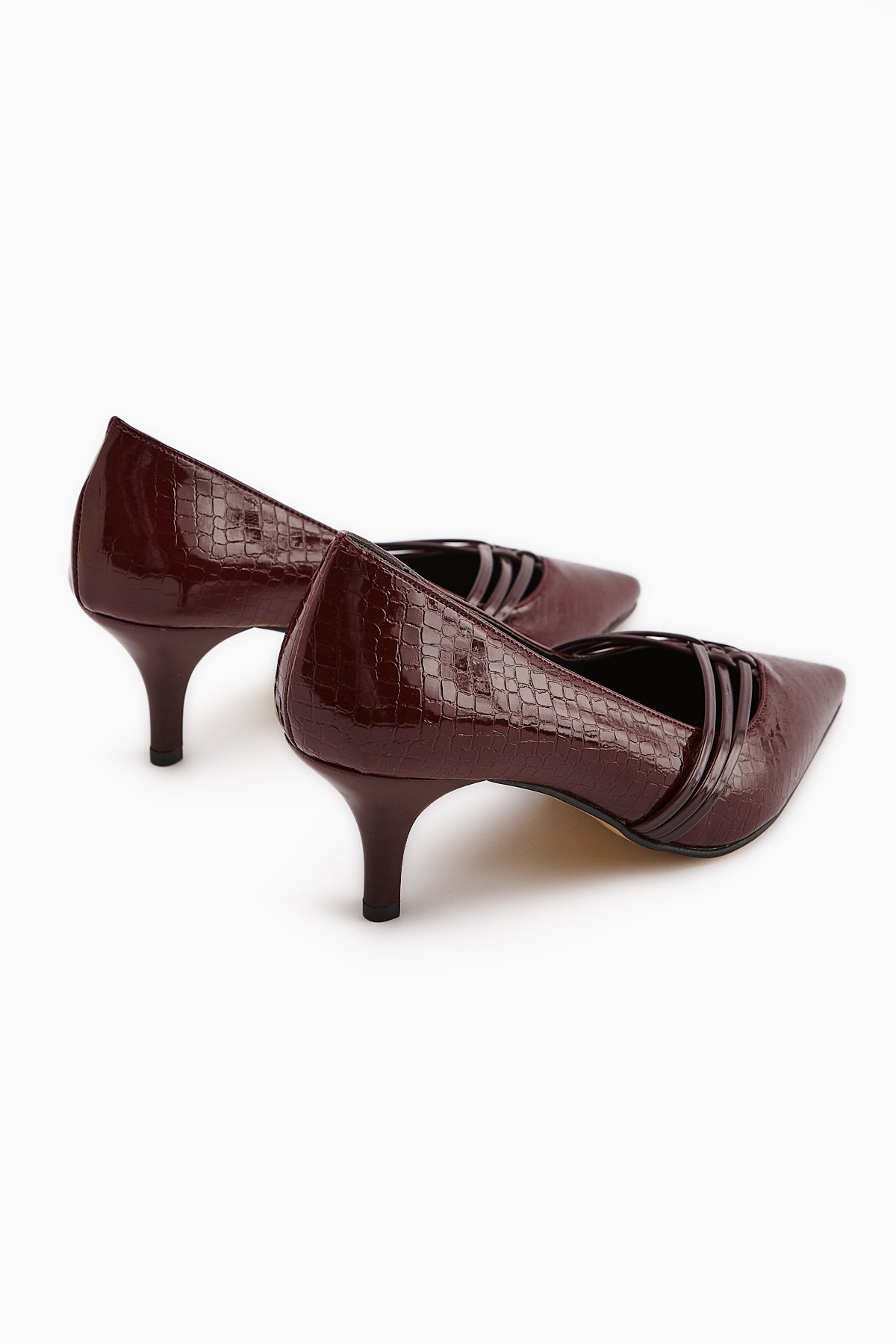 Riyam Maroon Croco Patterned Women's Stiletto Shoe