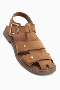 Elvin Tan Suede Square-Toed Women’s Sandal