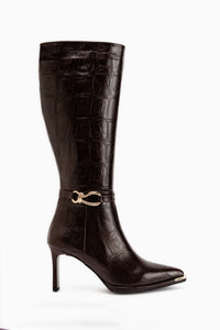 Lovis Brown Crocodile Pattern Buckle Detailed Women’s Boots