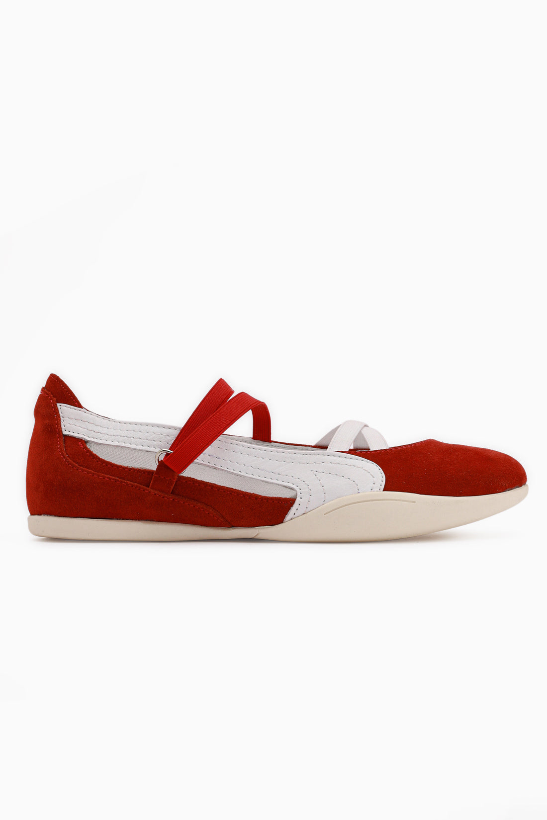 Mary Echtes Leder Rote Wildleder Kreuzgummi Damen Ballerinas