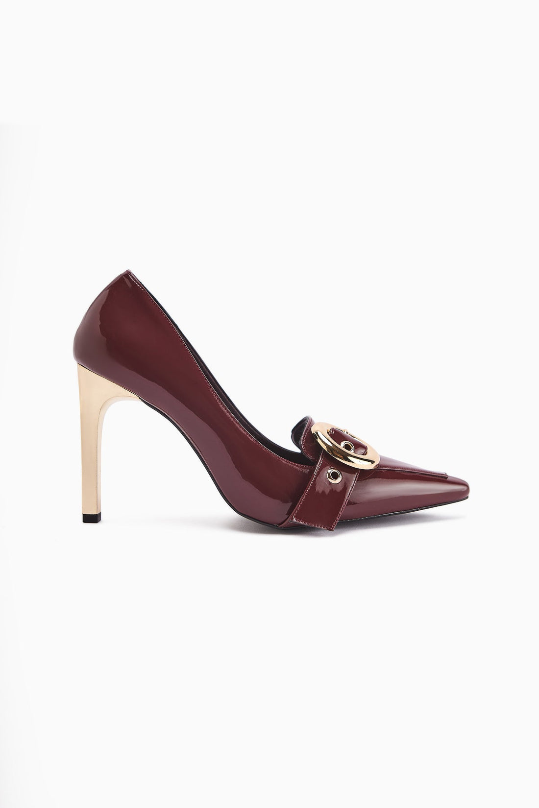 Elisar Burgundy Patent Leather Belt Detail Women's High Heels