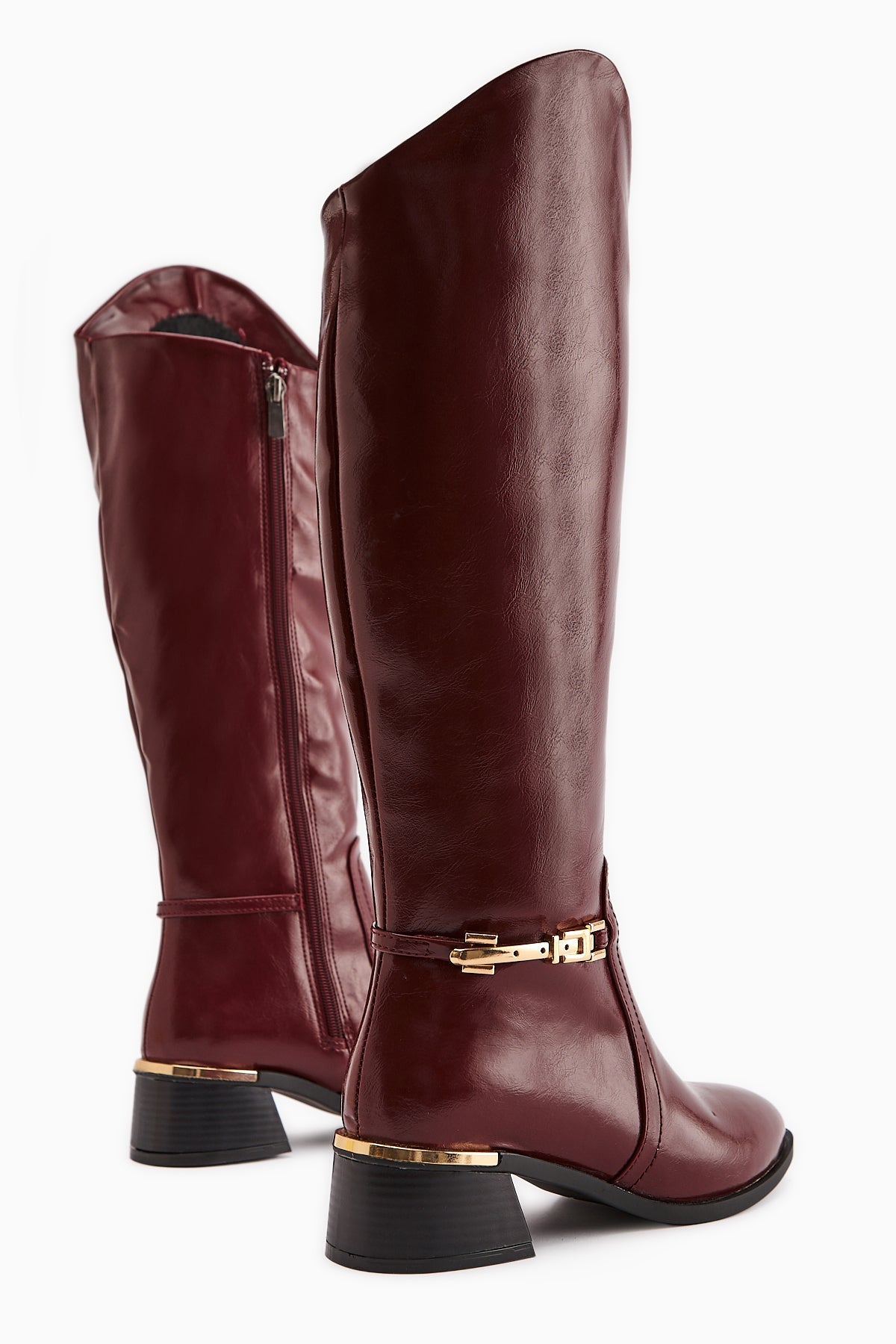 Kamilla Burgundy Buckle Detailed Women's Boot