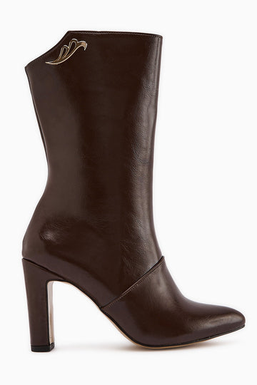 Aria Brown Crocodile Pattern Heeled Women's Boots