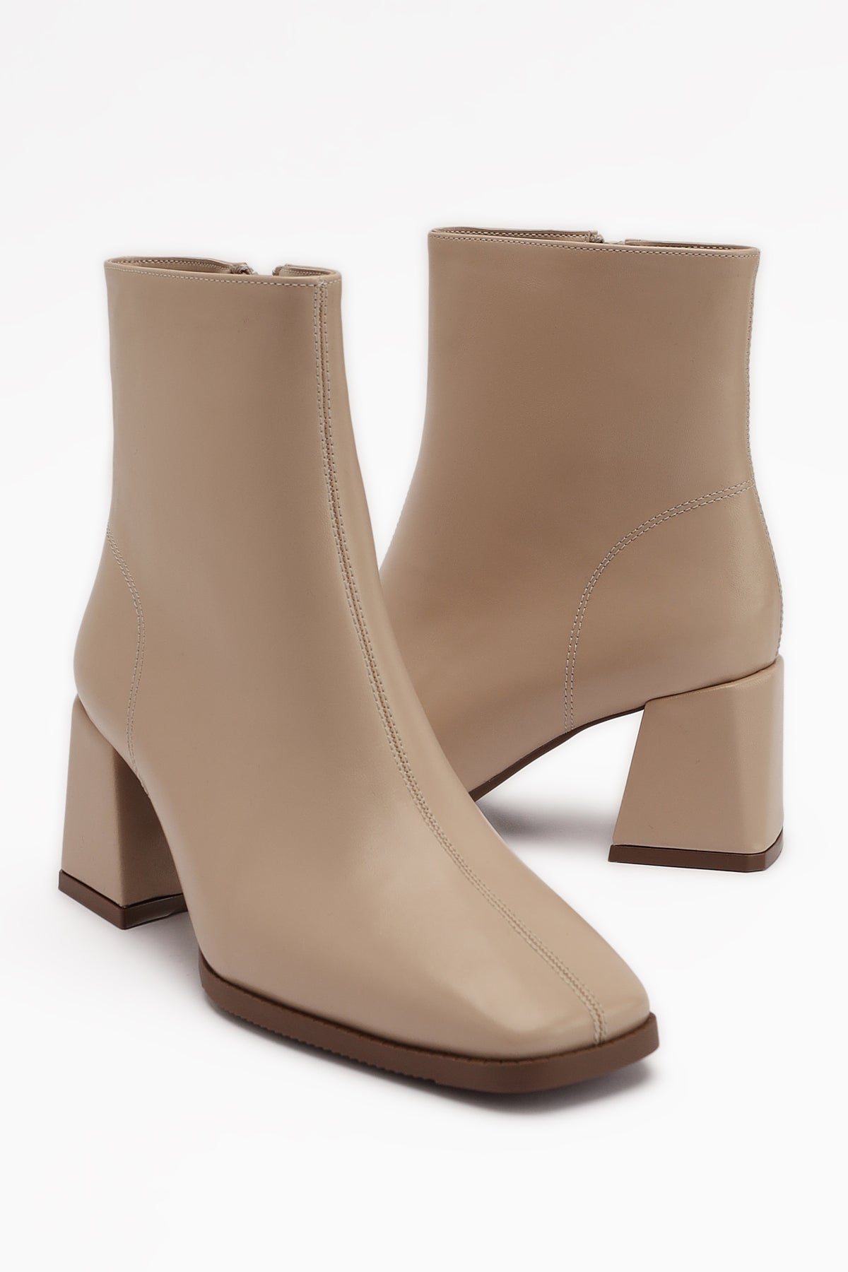 Margot Beige Square-Toe High-Heeled Women's Boot