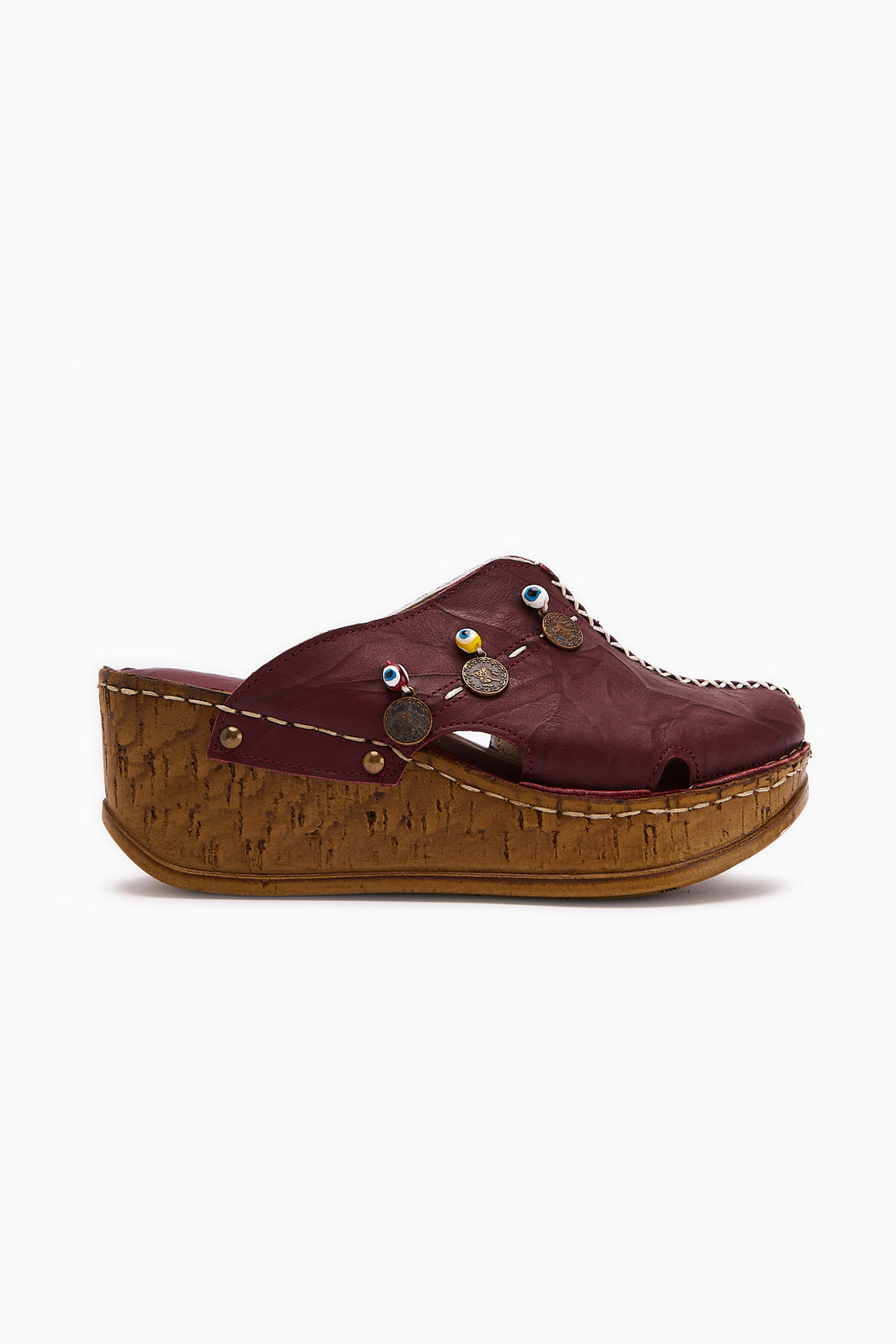 Echtes Leder Annika Bordeaux Antik Detail Damen Pantoletten