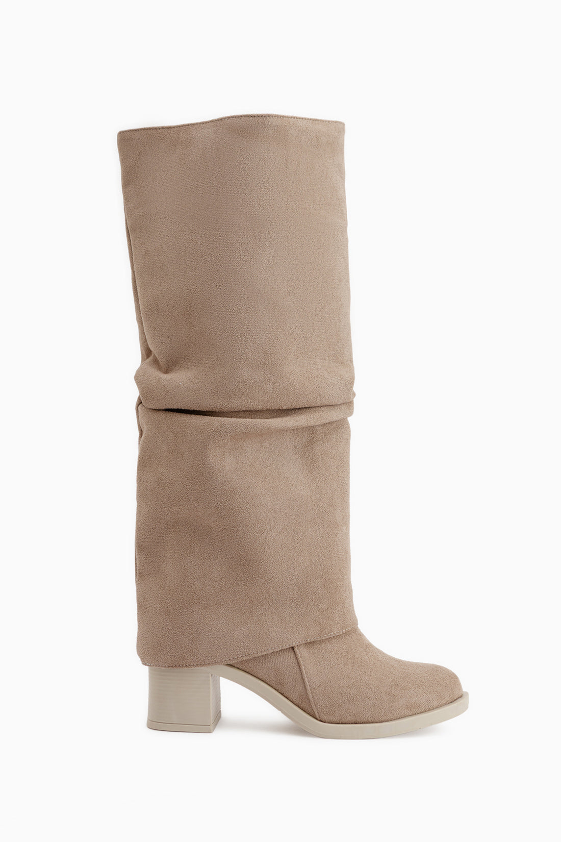 Natalia Beige Wildleder Falten Damen Stiefel