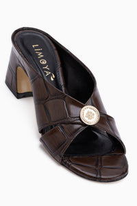 Dinara Brown Cross Strap Women’s Heeled Slippers